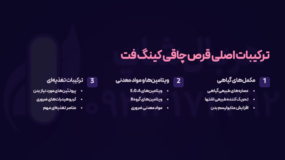 ترکیبات اصلی قرص چاقی کینگ فت