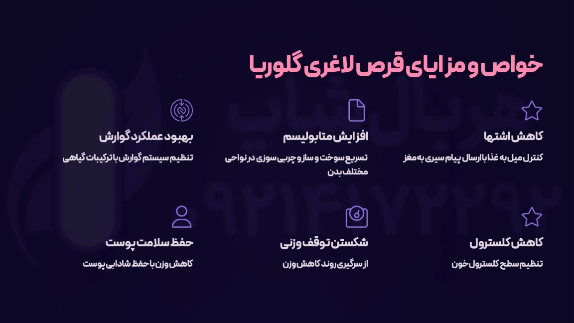 خواص و مزایای قرص لاغری گلوریا