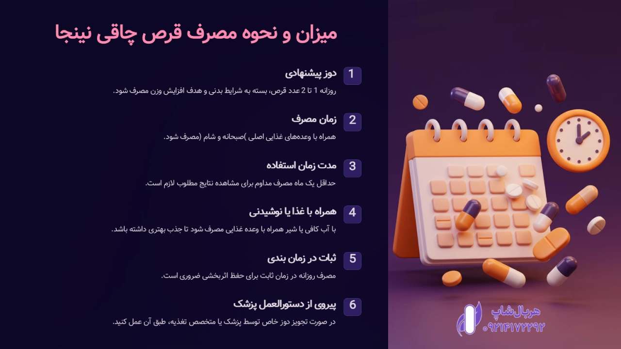 میزان و نحوه مصرف قرص چاقی نینجا